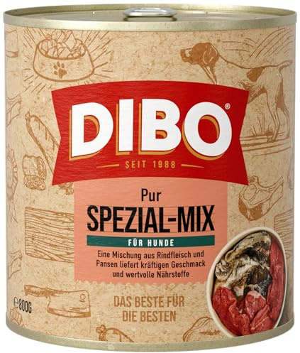 DIBO PUR Spezial - Rind & Pansen, 6 x 800g-Dose, Hundefutter, Nassfutterohne Konservierungsstoffe, Reine Fleischdosen aus frischem und natürlichem Fleisch! DIBO-Qualität
