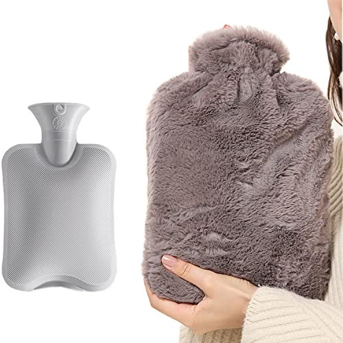 Wärmflasche mit Bezug mit Flauschig Soft Washable Plüsch Baumwolle 1 Liter Wärmeflaschen Groß Hot Water Bag Wärmflaschenhalterung Wärmtasche Mädchen 1L Bettflasche für Kinder/Baby/Erwachsene