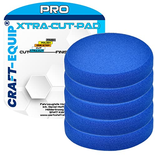 5er Sparpack Craft-Equip PRO RO Polierschwamm Polierpad mit Klettverschluss Made IN EU (5er Sparpack 80mm RO Polierschwamm Xtra-Cut Blau)