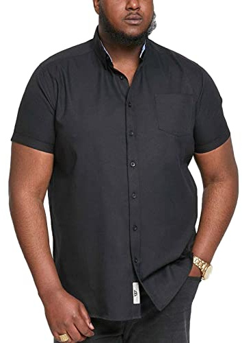 D555 Men's Plus Size James Basic Oxford Short Sleeve Shirt in Black 4XL