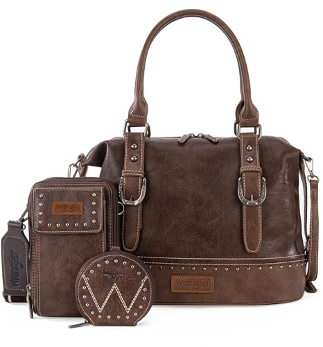 Wrangler 3Pcs Doctor Bag Set for Women, Top Handle Satchel Purse Barrel Handbags Cell Phone Purse Leather Hobo Bags WG48S-S5110CF