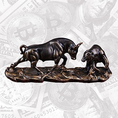 AETVRNI Wall Street Bull Statue Skulptur Börsenladender Stier Tierfigur – Harz-Skulptur von Bull VS Bär, Finanzanlagemanager, Investoren, Bronze, 27,9 cm