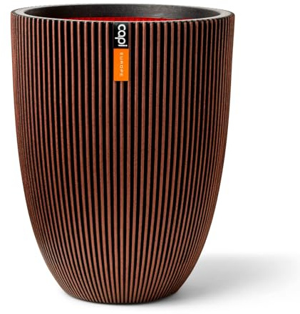 Capi Europe - Gefäß elegant niedrig Groove NL - 34x46 - Kupfer - Blumentopf für den Innen- und Außeneinsatz - Übertopf - Pflanztopf - Pflanzgefäß - Kunststoff - KGVCO782