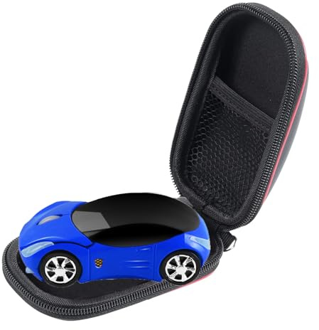 elec Space Wireless 3D Sports Car Shape Ergonomic Optical Mouse, Mini for Kids, Computer Mouse for Laptop PC with Case (Blue)