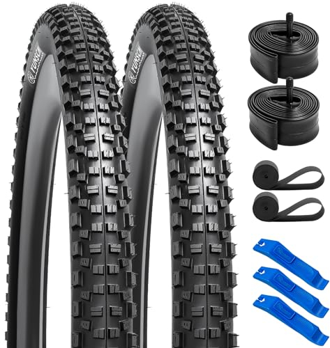 YunSCM 2Pcs 120TPI Nylon Pannensicher 27.5 Zoll Reifen 27.5x2.25 Mantel 57-584 und 2Pcs 27.5 Schlauch AV32mm Ventil kompatibel 27.5x2.125 27.5x2.25 27.5x2.35 Fahrradreifen Faltbarer