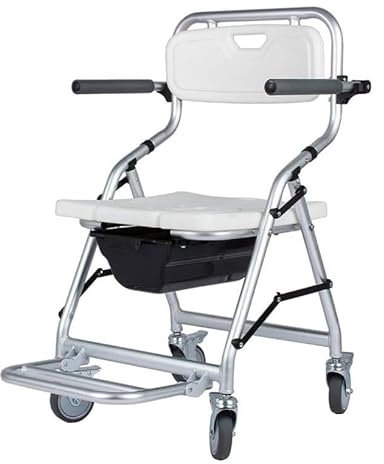 Commode Toilettenstuhl Nachtstuhl für Erwachsene Mobiler Duschstuhl mit Rollen, Toilettenstuhl mit Rückenlehne, Rollstuhl-Dusche, tragbarer Toilettenstuhl für Behinderte und ältere Menschen WEWYQS