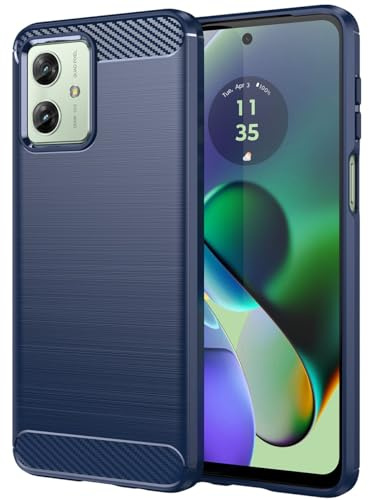 Folmecket Funda para Moto G54 Power, Fibra de Carbono Resistente a los arañazos, absorción de Golpes, Funda Protectora de Goma Suave TPU para Moto G64 de 6.5 Azul