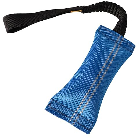 Dingo Hundespielzeug Beisswurst fur Hunde 20 x 8 cm Feuerwehrschlauch Bungee Griff länge 48 cm zum Training Tauziehen Zerrspiele handgefertigt Blau 15670