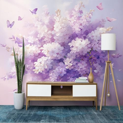 Wandtapete Pflanze Blume Lila Flieder Fototapete, Lila Vliestapete Bild Dekoration Wand-Dekor, 400x280 cm (B x H) Tapete Panorama Poster für Mädchen, Jungs Schlafzimmer Wohnzimmer