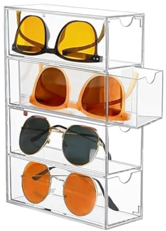 Gttyowyin Sonnenbrillen Aufbewahrung aus Acryl mit 4 Schubladen, transparent, stapelbar, für 4 Brillen