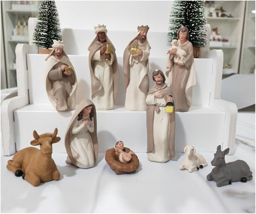 ENNAS Nativity Sets for Christmas 10 Pieces - Hand Painted Nativity Scene Indoor, 4.8 Classic Figurines Holy Family Jesus Manger Crib Ornament, Xmas Decorations