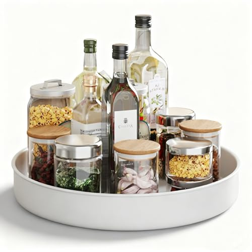PIGPIGFLY Küchen Organizer,Drehteller Organizer Küche,360 Grad Rotierender Vorratsbehälter Für Lebensmittel,Gewürzhalter aus Rostfreiem Edelstahl,Lazy Susan(Weiß/25cm)