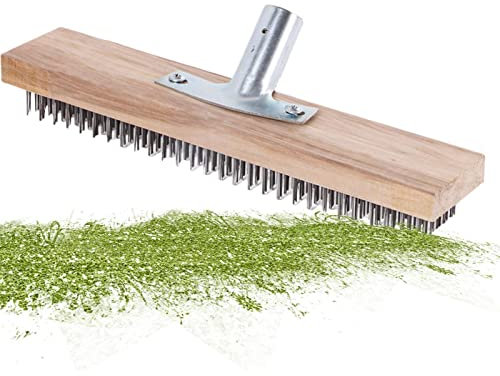 Duroecsain Balai en fil de métal résistant et flexible de 30 cm pour nettoyage de jardin | Brosse à gratter réutilisable avec manche en bois prise balai