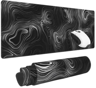 Gaming Mauspad XXL Schwarz Großes Mousepad 600 * 300mm rutschfeste Schreibtischunterlage Terrain Mouse Pad mit Vernähte Kanten Verbessert Desk Mat Geschwindigkeit und Präzision für Gaming und Büro