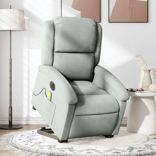 Homgoday Massagesessel mit Aufstehhilfe Elektrisch, Relaxsessel Aufstehsessel Fernsehsessel Seniorensessel mit Liegefunktion, Ruhesessel TV Sessel für Wohnzimmer Hellgrau Samt
