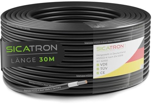 SICATRON Premium Solarkabel 6mm² Schwarz TÜV-zertifiziert - VDE-zertifiziert I MC4-Verlängerungskabel 30m I H1Z2Z2-K Solarleitung mit kupferverzinntem PV-Kabel I Wetter- & UV-beständig