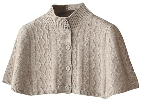 LIUYUYOUGO Stola Damen Festlich,Damen Warmer Schulterschal Cape Kurzer Merinowolle Strickschal Poncho Zopfmuster Strickjacke Offene Vorderseite Knopf Schulterschutz Hals Winter Schulter Warm Überwu