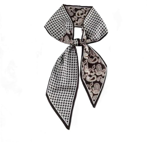 GIMIRO Satin Seidenschal 148 x 13,5 cm Eleganter Paisley-Schal Schwarz mit Houndstooth-Muster Klassisches Design (Black - Houndstooth PSL)