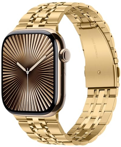 Tasikar Band kompatibelt med Apple Watch Band 49mm 46mm 45mm 44mm 42mm, män kvinnor rem massivt rostfritt stål metallarmband kompatibelt med Apple Watch Ultra SE Series 10 9 8 7 6 5 4 3, guld