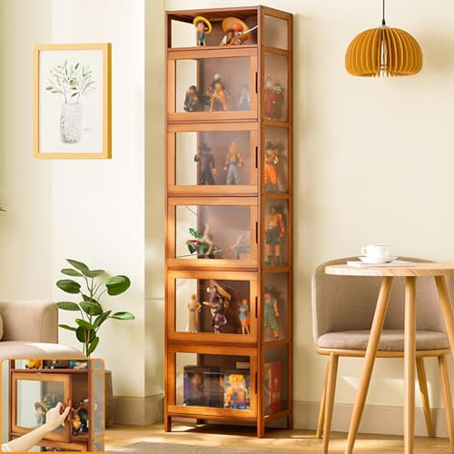 LTFCFZQ Spielzeugregal, Vitrine mit Acryl-Schranktür, Vitrine für Figuren, Bambus-Aufbewahrungsschrank oder Figuren, Kuriositäten, Sammlungspräsentation, Farbe: Braun, Größe