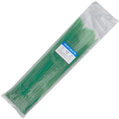 100 Pack Green Cable Ties, 300mm x 3.6mm Nylon Zip Ties | Strong Plastic Tie Wraps for Cable Management, Gardening, Organisation and Everyday Repairs with Easy Secure Fastening