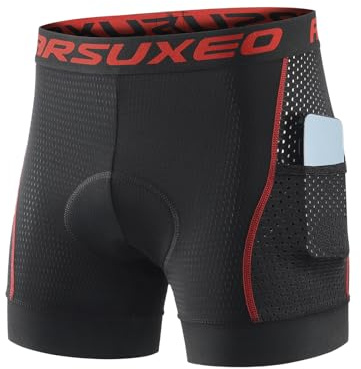 ARSUXEO Hommes rembourré Cyclisme Shorts Hommes Course VTT Shorts Pad sous-vêtements Respirants avec Poches 005G Rouge M