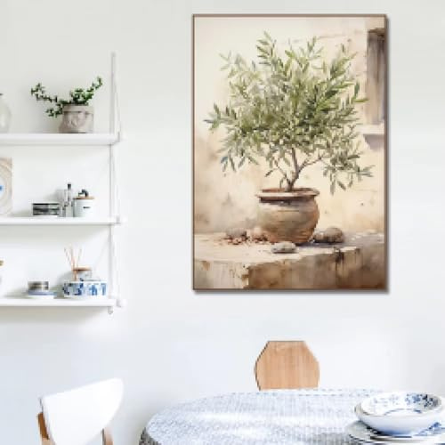 LZJAGXX Italienischer Zitronen-Olivenbaum, Retro, mediterrane griechische Landschaft, Poster, Leinwandgemälde, Wandkunst, Bilder, Inneneinrichtung, 60 x 90 cm, rahmenlos