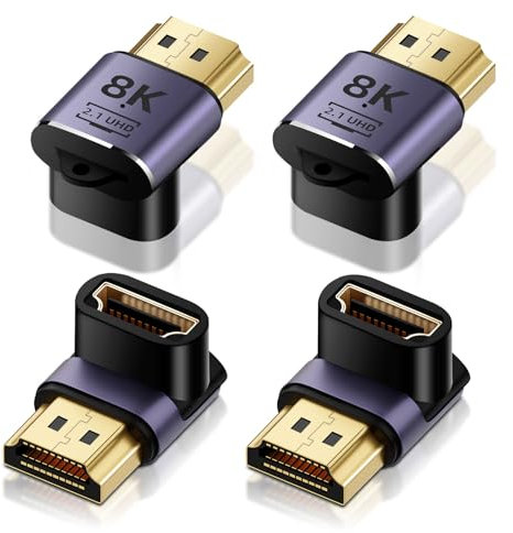 4 Stück HDMI Winkelstecker, HDMI Winkelstecker 90 und 270 Gard mit 8K@60Hz / 4K@120Hz UHD2.1 ARC HDR10 und Dolby Vision für PS5, TV Stick, Apple TV