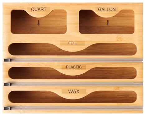 Cling Film Dispenser, Foil Dispenser and Cutter, Wall-Mounted Kitchen Bag Storage Box, Large-Capacity Wooden Foil and Wax Dispenser Storage Holder, For Home, Restaurant, Cafe