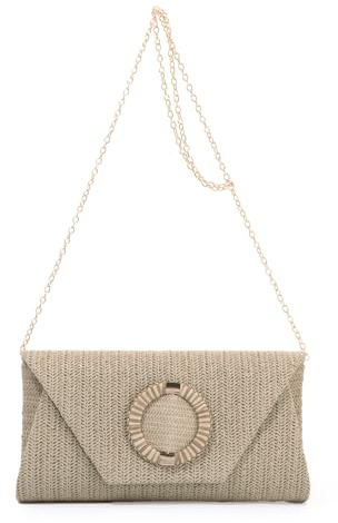 7VSTOHS Pochette en Paille pour Femme, Sac de Plage Estival Bohémien Avec Chaîne Détachable Sac de Soirée Tissé à la Main pour Mariage, Dîner, Bal de Fin D'année