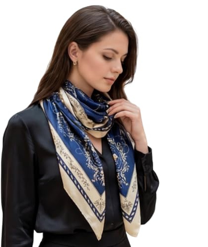 LA FERANI Damen Seidentuch beige bunt korean Stil Halstuch Seide formelle Anlässe Tuch Umschlagtuch leicht 90x90cm Geschenk für Sie
