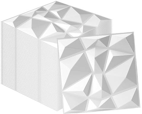 Swehooirt 20 Pack 3D Wall Panels Diamond Design Decorative, 19 Sq.Feet PVC Interior Décor, 11.8x11.8, White Sound Proofing Panels for Living Room Gaming Room Decor Bathroom Ceiling Tiles