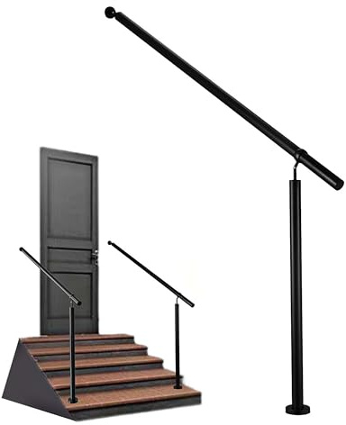 AICA Barandilla de escalera, Barandilla de entrada de acero inoxidable, ángulo de montaje ajustable, montaje en pared y suelo, para entradas, pasillos, interior y exterior, Negro, 100x95 cm