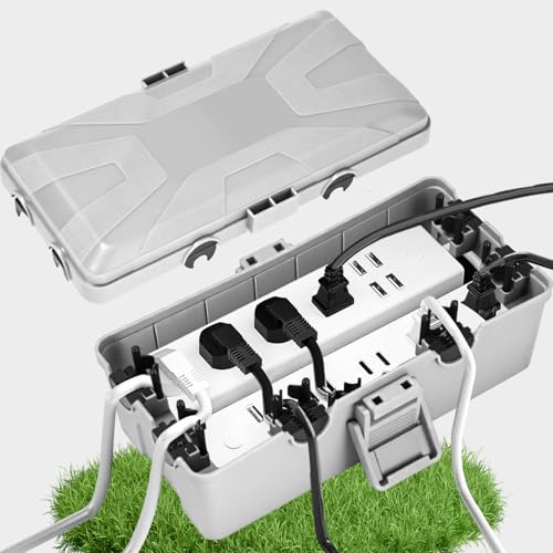 Cexovo Kabelbox Wasserdicht,26.1x15x9.4 cm,Outdoor Kabel Safe Box,kabelbox | 6 Kabeleingänge und Ausgänge,Wetterfester Anschlusskasten Abdeckungen Schützen Steckdose,Zeitschaltuhr,Holiday Light,Grau