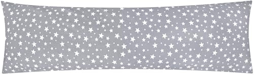 Renforcé Seitenschläferkissen Bezug 40x145cm - Sterne (EW-Sterne-Grau) | Große und kleine Sterne in grau und weiß - 100% Baumwolle, Kissenbezug Kissenhülle, Reißverschluss