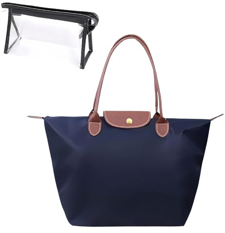 oooaooo 2 Stück Schultertasche Damen Set, Shopper Tasche Damen, Handbags for Women, Handtasche Dunkelblau Mit Reißverschluss Geeignet für Arbeit Schule und Einkauf