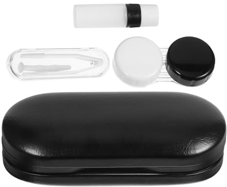 YOSADIER Caja de Lentes de Contacto Doble para Viaje, PU Negro Portátil