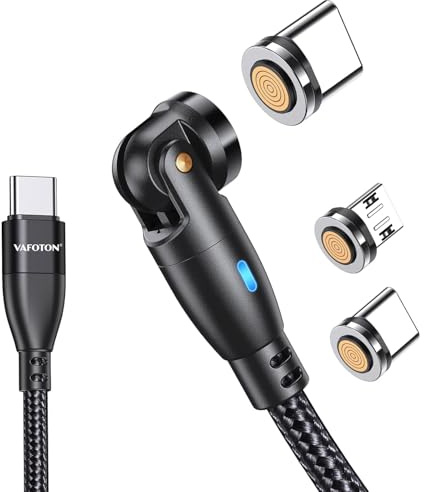 VAFOTON 9Pin Câble USB C Magnétique 2M, 60W Charge Rapide 3A, Rotation à 360° et 180°, Compatible Micro USB/Type C, pour Smartphone/Tablette/PC