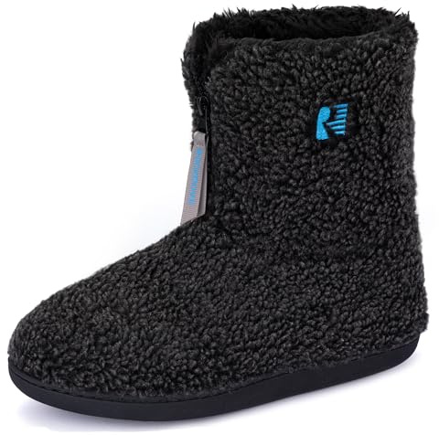 RockDove Men’s Sherpa Boot Slippers Zip Closure Warm Fleece Lining and Non Slip Sole, Size 9 UK Men, Black