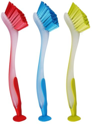 Cepillo De Plato De 3 Piezas con Mango, 26×3,5cm Colores Surtidos Tareas Lavado De Platos, Cepillo para Lavavajillas con Taza De, Colores Surtidos para Tareas De Lavado De Platos para Cuencos