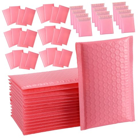 FUNNETOYU Enveloppes à Bulles D'emballage Auto-adhésives 12x18 Cm, Lot de 60 Paquet Rose, Protection Anti-chocs pour Envoi Postal, Paquet D'expédition Sécurisés pour Bijoux et Petits Objets