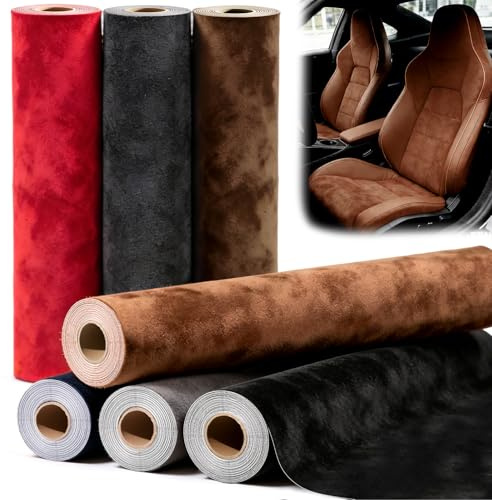 mawmuaw Tessuto Cielo Auto Adesiva 40x250 cm Tessuto Autoadesivo in Microfibra Marrone Scuro Elasticizzato Pellicola Velluto Adesivo Pelle Scamosciata per Cruscotto Interni Auto Decorazioni Cassetto