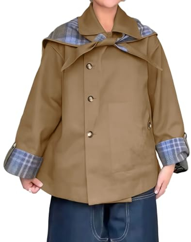 Wendbarer Trenchcoat für Damen, kariert, übergroße Herbstjacke mit Taschen, khaki, S