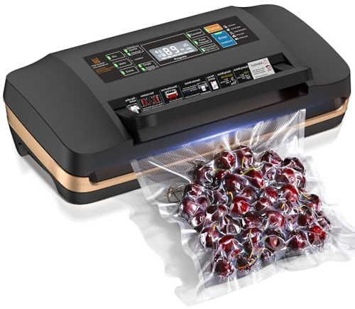 Updated Powerful 95KPa Vacuum Sealer Machine, Commercial Food Saver with Double Seal for 2X Strength, Bags Storage & Easy-Lock Handle, Built-in Cutter, Includes Free Bags (1 Roll + 10 Pre-cut)
