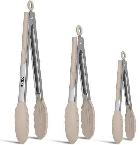 EEKEDO Kitchen Tongs, Stainless Steel Cooking Tongs with Silicone Tips