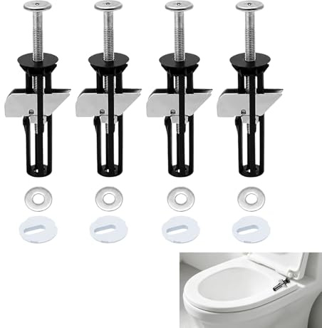 Mistillion 4 Sets Heavy Duty Toilet Seat Fittings, Universal Toilet Seat Fastener Bolt Kit with Screws & Washers for Standard Toilet Seat Hinges Repair