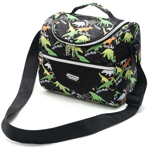 SAMERIO Kühltasche Klein Isoliert für Kinder Lunchtasche Lunchbox Tasche für Jungen Mädchen Student Tragbar Faltbar Lunchbag für Arbeit Reisen Büro Picknick (Dinosaurier)