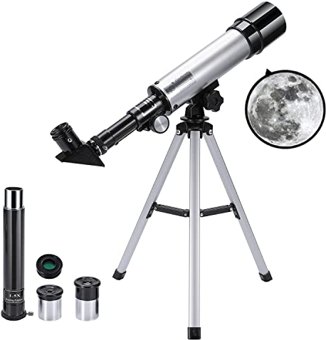 Refraktor Teleskop Astronomie für Kinder, Uverbon Astronomisches Teleskop Fernrohr Astronomy mit Verstellbarem Aluminium Stativ, 360/50 mm 90 x HD Zoom, Tragbares, für Kinder und Erwachsene Anfänger