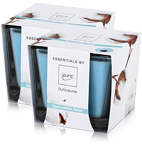 Essentials by Ipuro Duftkerze Cotton Fields 125g - Sanft, dezent und leicht pudrig mit einem Hauch von Vanille (2er Pack)