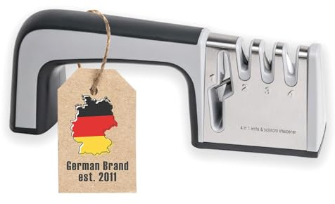INTIRILIFE Messerschärfer in SCHWARZ - 24x6x9 cm - 4-in-1 Messerschleifer aus Edelstahl für Scheren und Küchenmesser - Geeignet für Stahl und Keramik Grob und Feinschliff mit Rutschfester Unterseite
